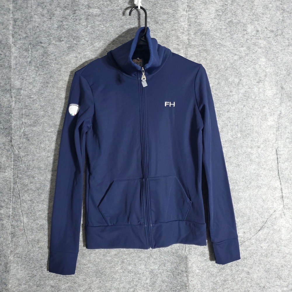For Horses Track Jacket Womens Medium Navy Blue Full Zip Mock Neck Made Italy